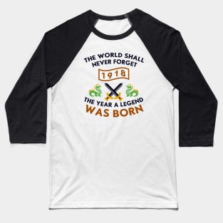 1918 The Year A Legend Was Born Dragons and Swords Design Baseball T-Shirt